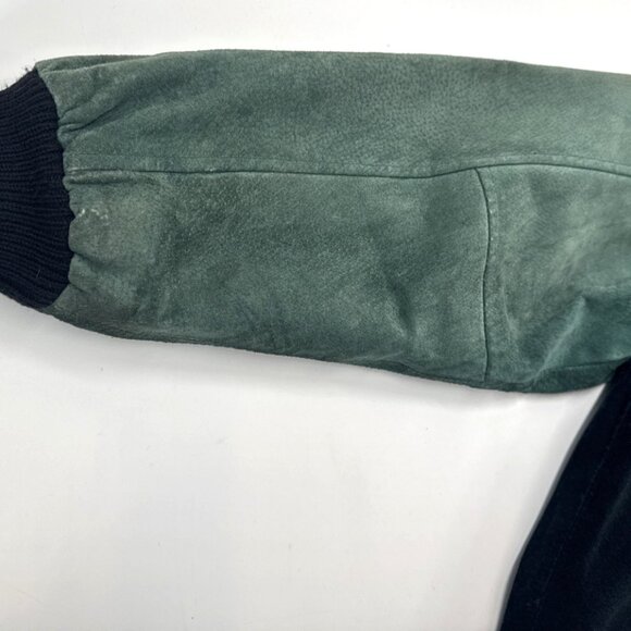 Vintage 90s Suede Leather Jacket Mens Large Bomber Pockets Zip Colorblock Retro - Picture 16 of 16